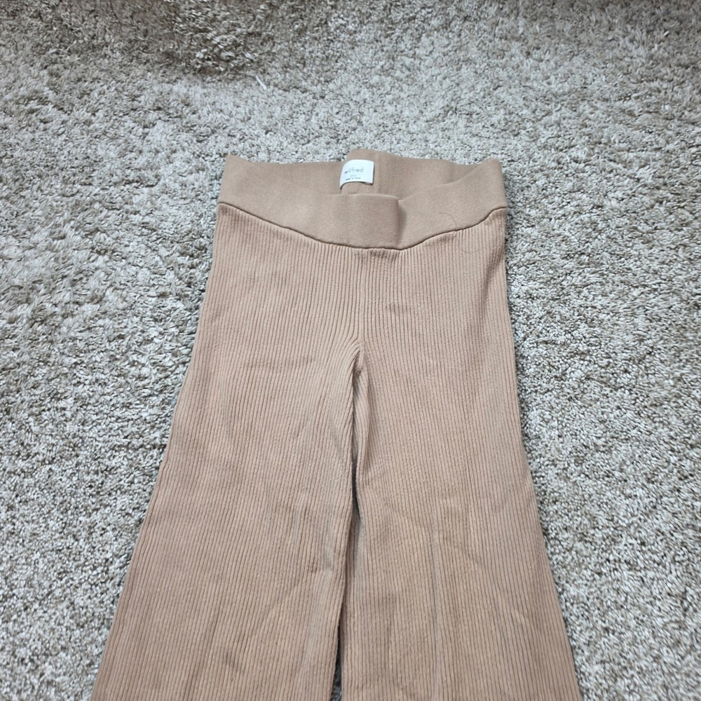 Wilfred Aritzia Ribbed Wide Leg Pants Womens 2XS Tan Slit Hem 120801 - Picture 3 of 13
